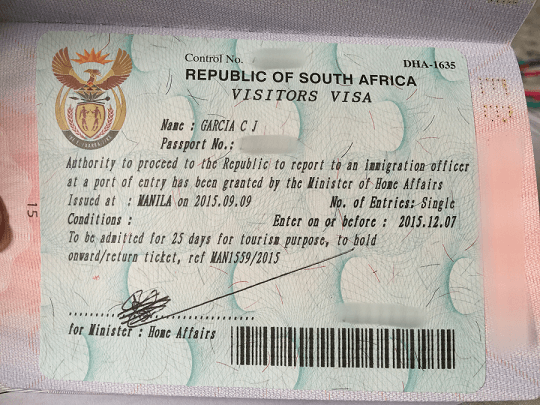 visa afrique du sud congo rdc